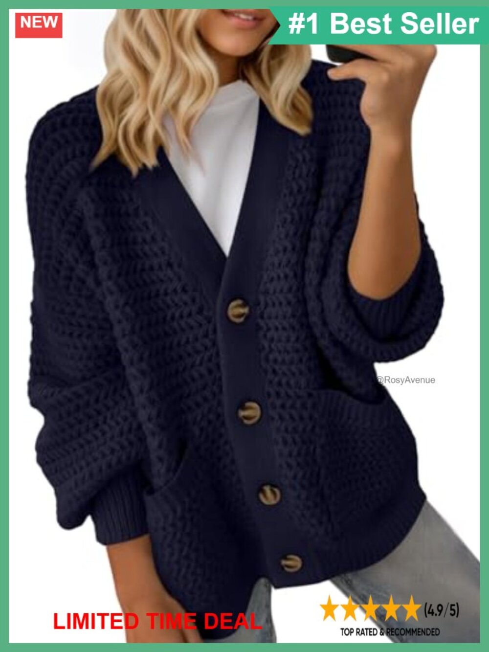 Open Front Chunky Knit Cardigan Long Sleeve V Neck Loose Fit Sweater